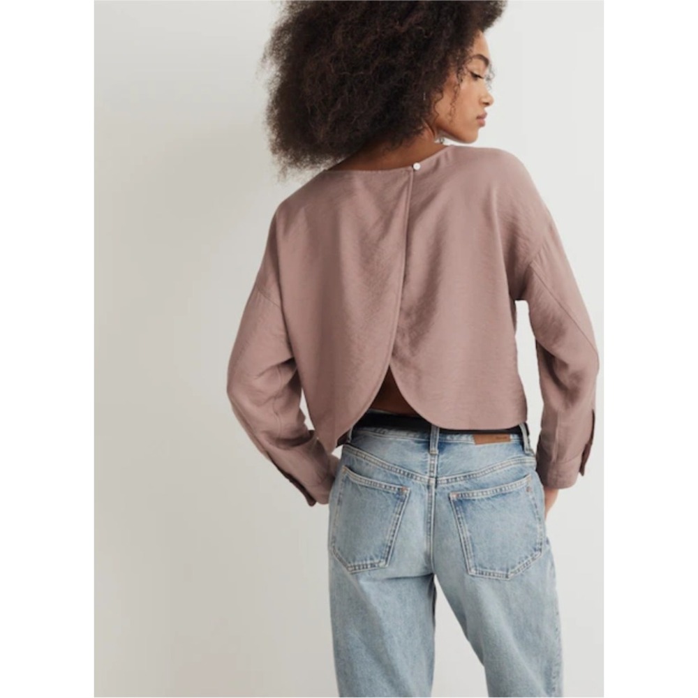 Madewell Mauve Crossover Tulip Open BackTop XXS Textured Cupro Blouse NWOT $88 - Picture 1 of 9